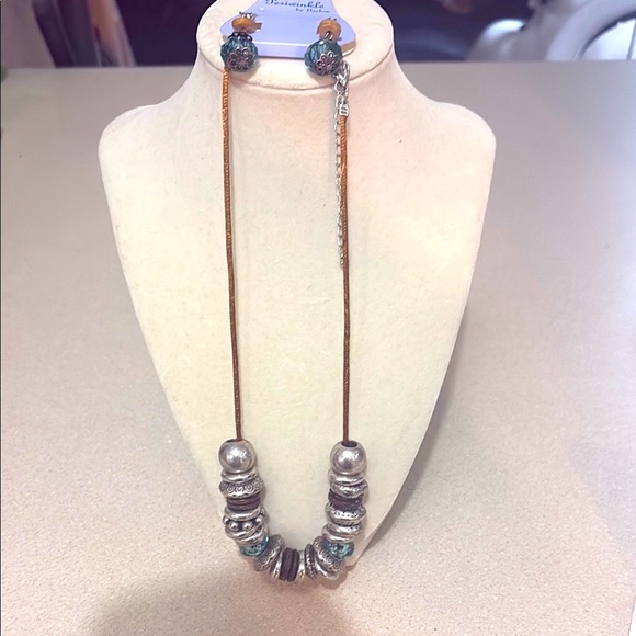 Periwinkle Silver and Blue glass Beaded Necklace and Earring Set - Picture 1 of 4